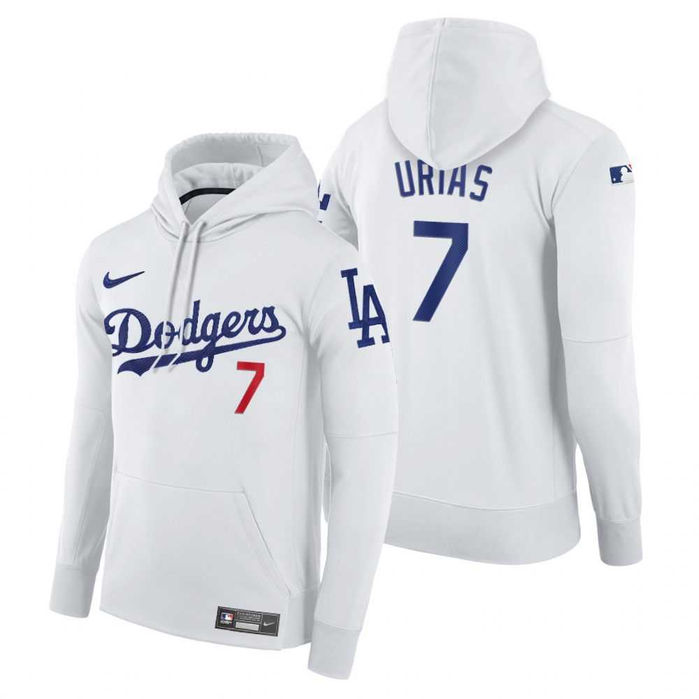 Men Los Angeles Dodgers 7 Urias white home hoodie 2021 MLB Nike Jerseys